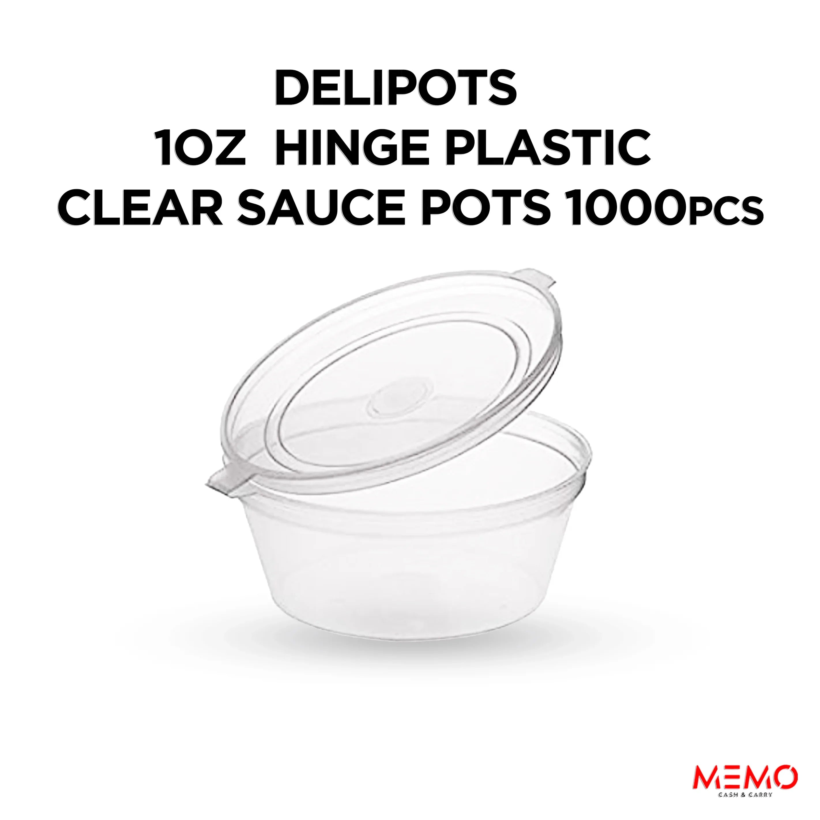 DELIPOTS 1oz HINGE PLASTIC SAUCE POTS 1000pcs - Memo Cash and Carry 