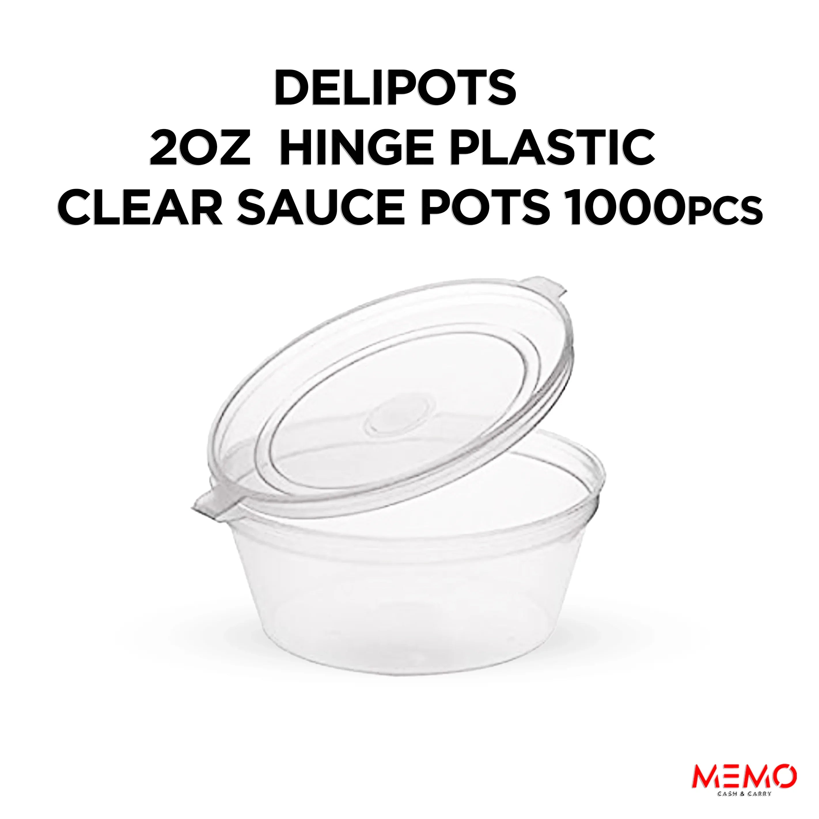 DELIPOTS 2oz HINGE PLASTIC SAUCE POTS 1000pcs - Memo Cash and Carry 