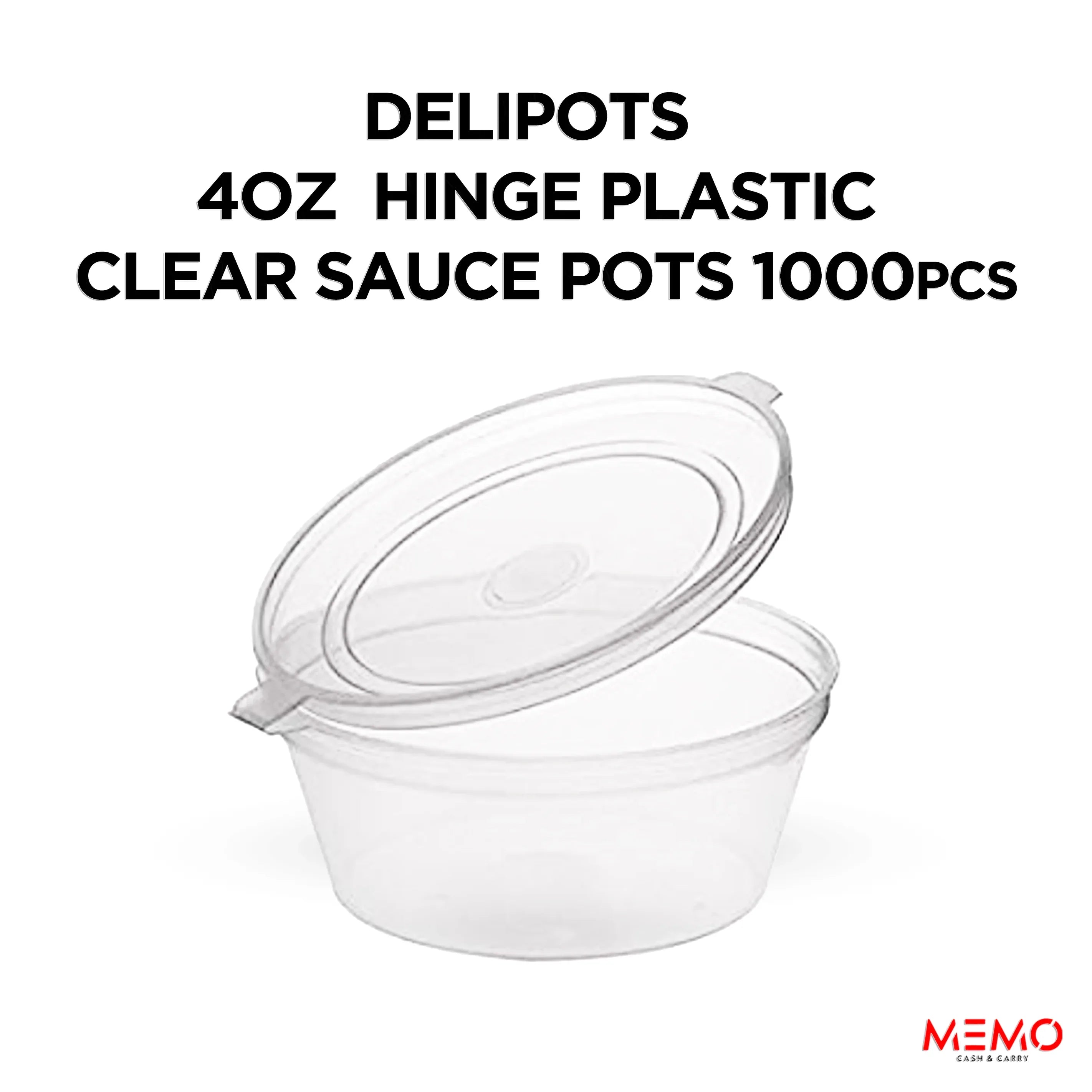 DELIPOTS 4oz HINGE PLASTIC SAUCE POTS 1000pcs - Memo Cash and Carry 