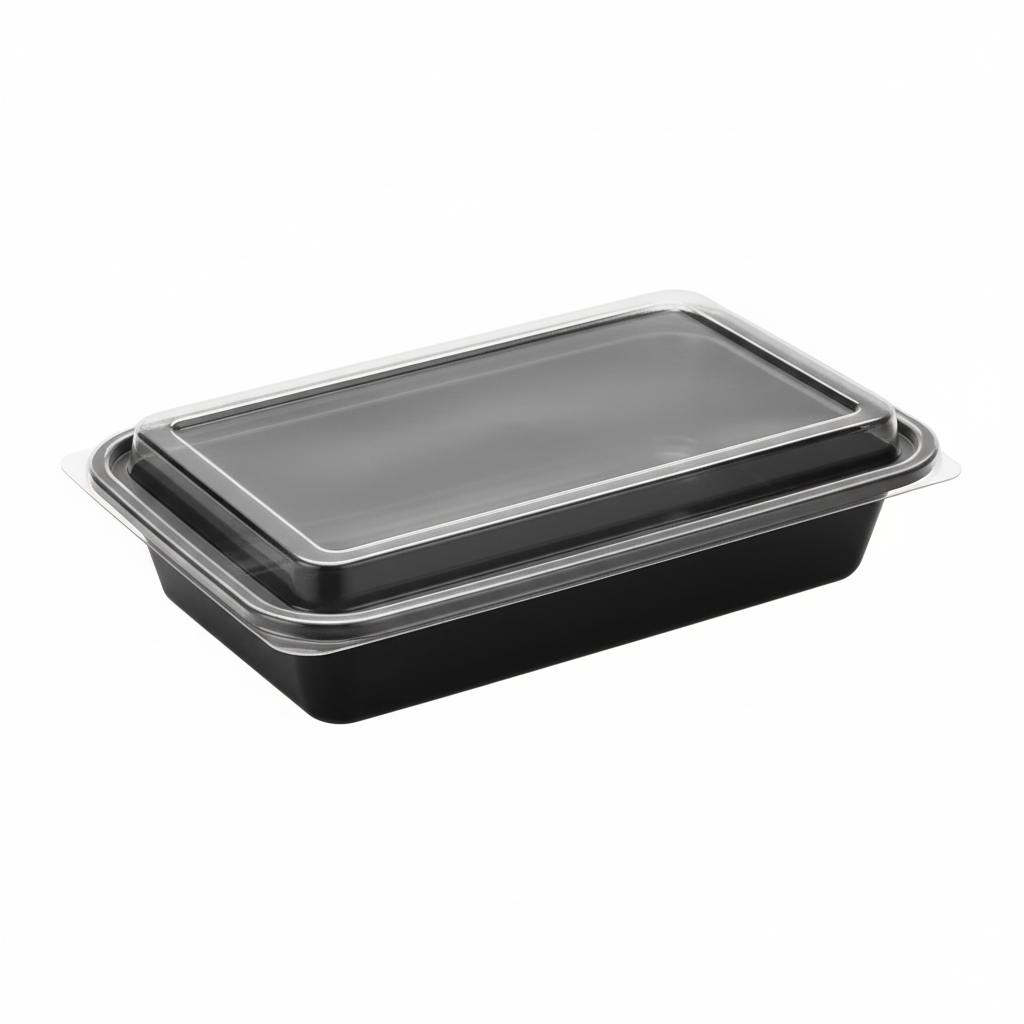 RE28 Rectangular Black Container with Lid 1x150 – rectangular black food storage container with lid product image
