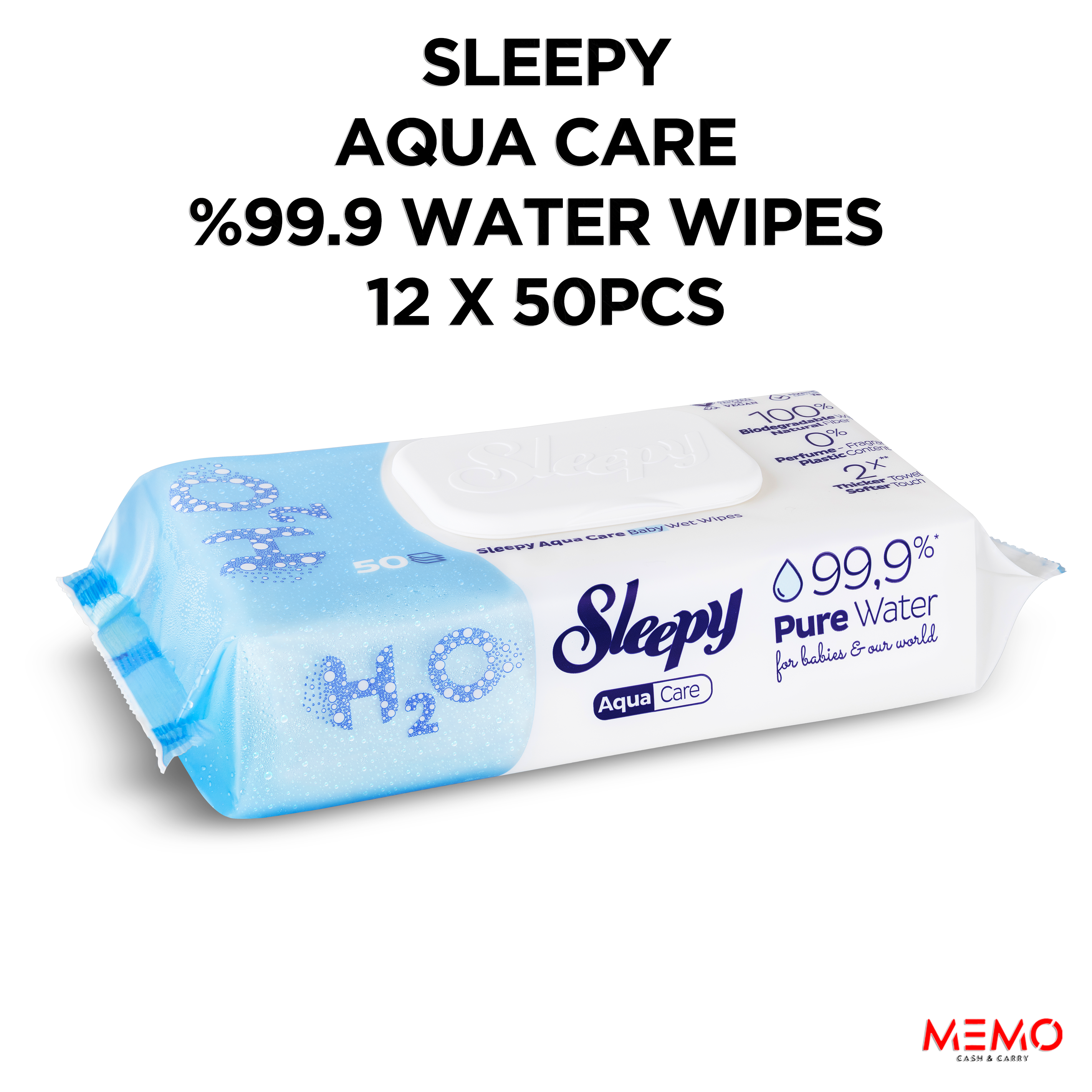 Sleepy Aqua Care Baby Water Wipes 99.9% Water Wipes 12 x 50pcs – gentle fragrance-free baby water wipes product image
