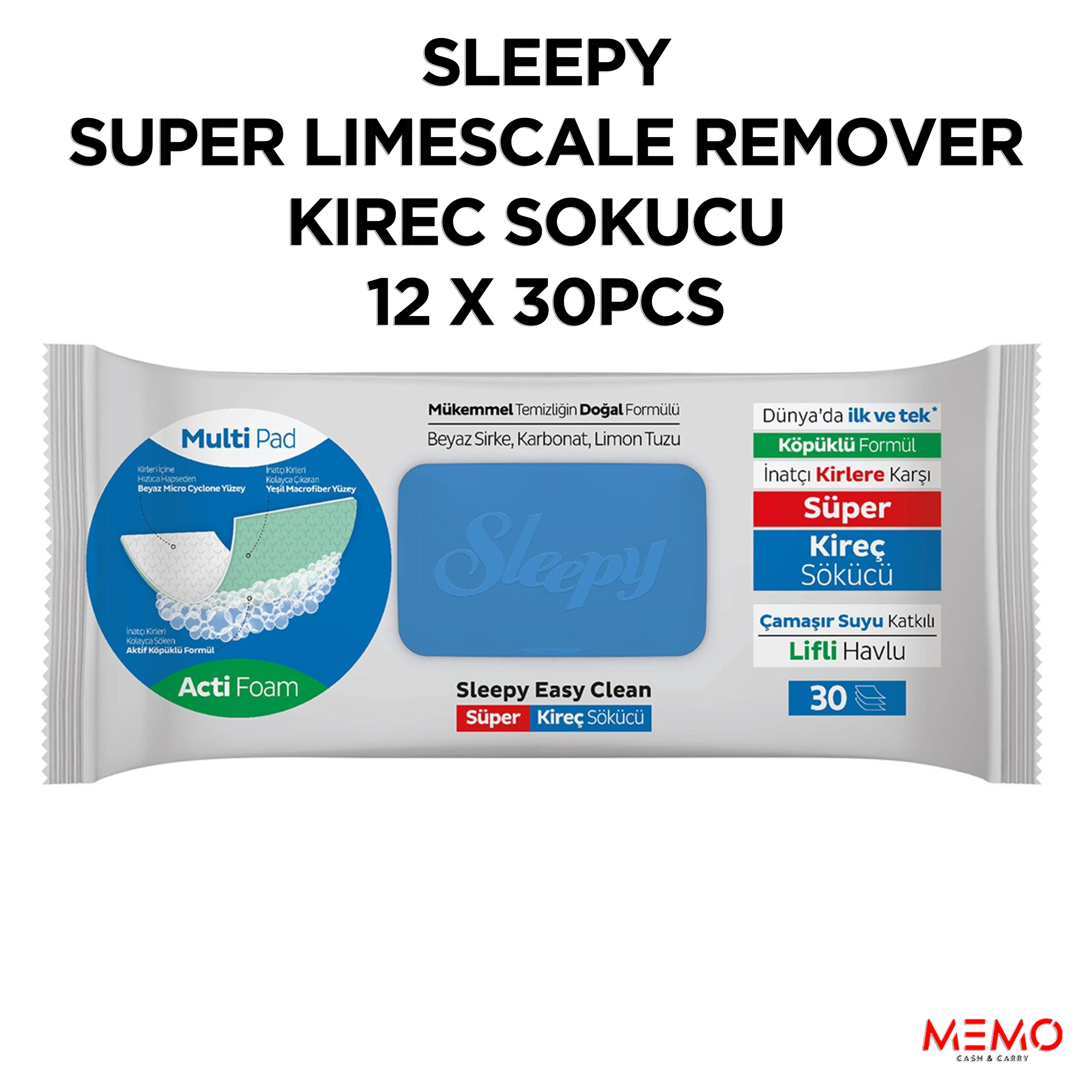 Sleepy Easy Clean Super Limescale Remover Multi Surface Cleaning Wipes 12 x 30pcs – strong multi-surface limescale removal cleaning wipes product image
