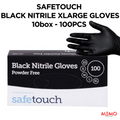 SAFETOUCH Black Nitrile Powder-Free Gloves (10 x 100 pcs, X-Large) – product image of durable extra-large black disposable nitrile gloves, powder-free
