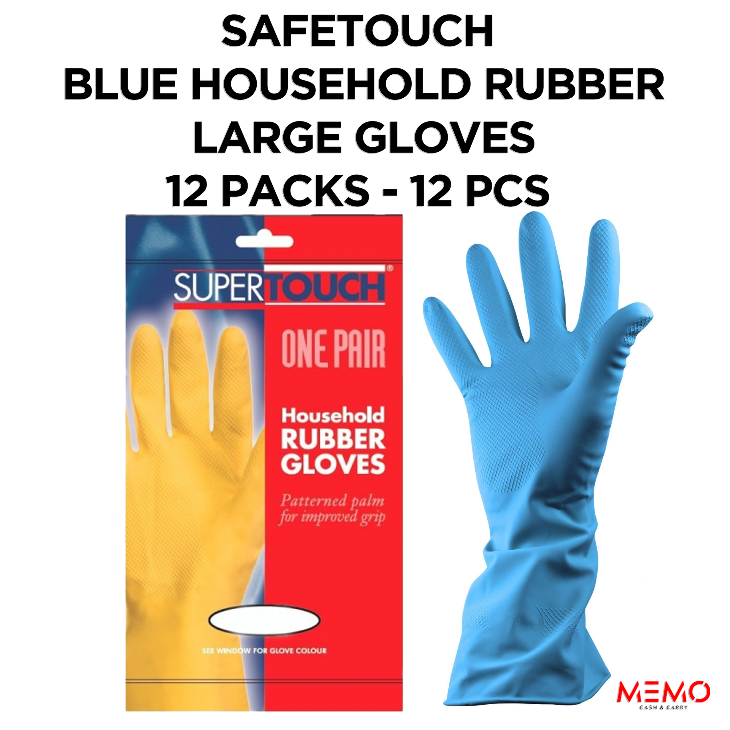 SAFETOUCH Blue Household Rubber Gloves (12 x 12 pcs, Large) – product image of durable blue large-size rubber cleaning gloves
