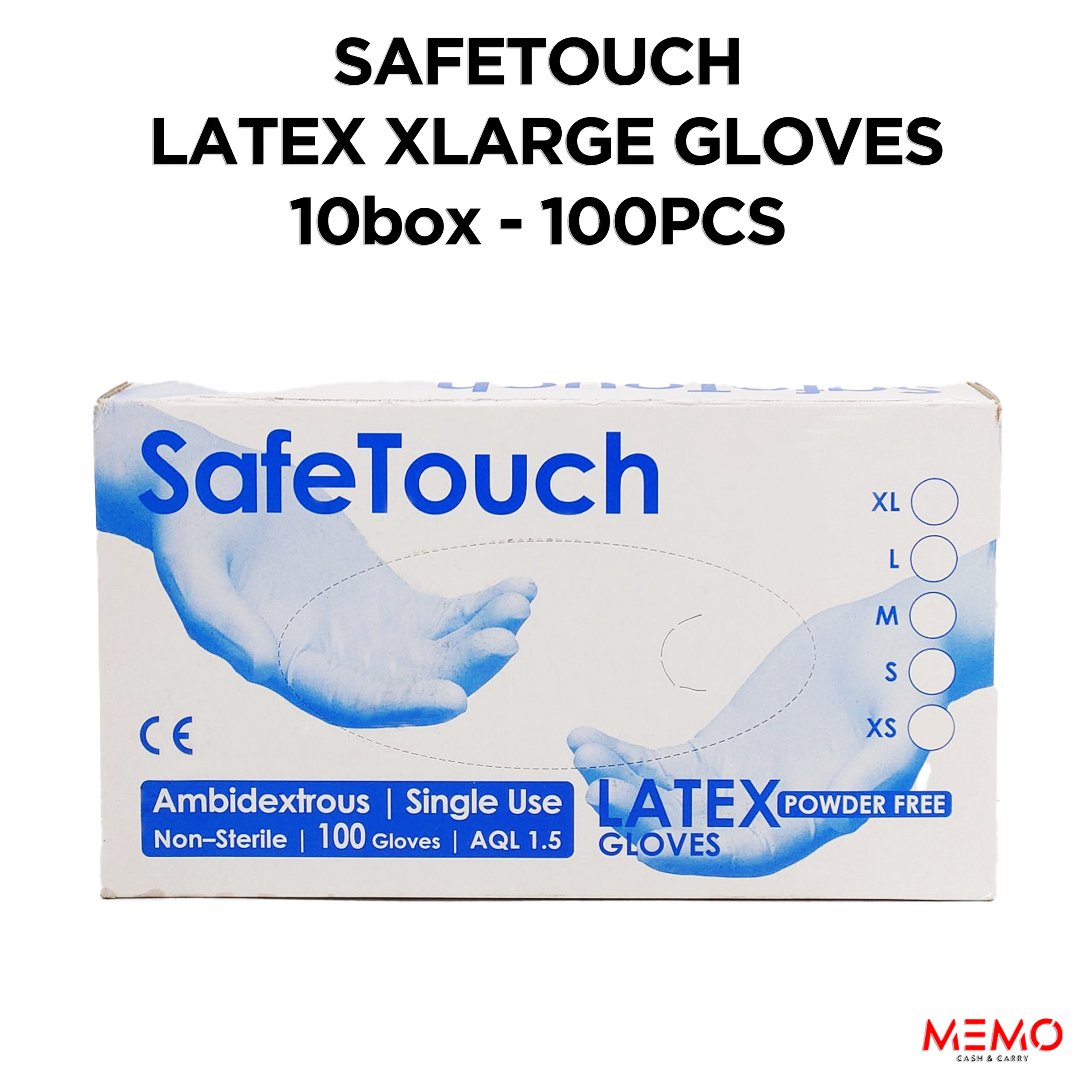 SAFETOUCH Natural Latex Powder-Free Gloves (10 x 100 pcs, X-Large) – product image of durable extra-large natural latex disposable gloves, powder-free
