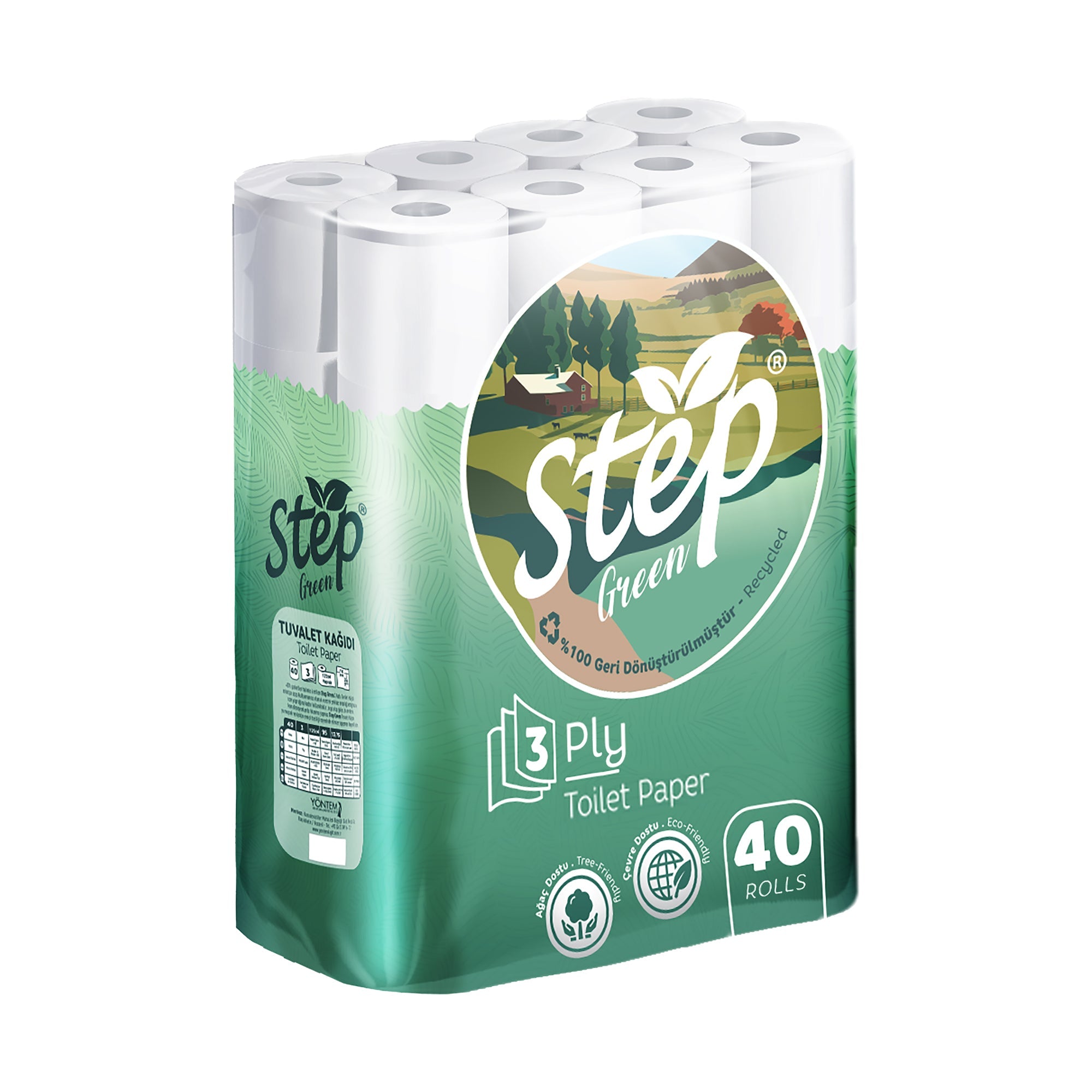 Step 100% Recycled 3ply 40 Toilet Rolls – eco-friendly recycled three-ply toilet tissue product image
