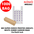 MD SP PRINTED WHITE JUMBO CARRIER BAGS (SMILEY)